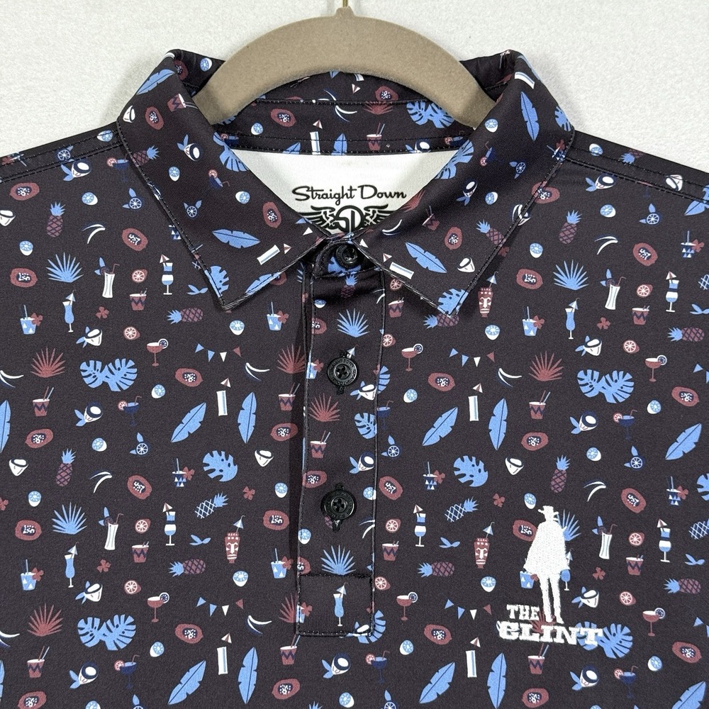 Straight Down The CLINT Polo Shirt Tehama Golf Club Tropical Print Performance